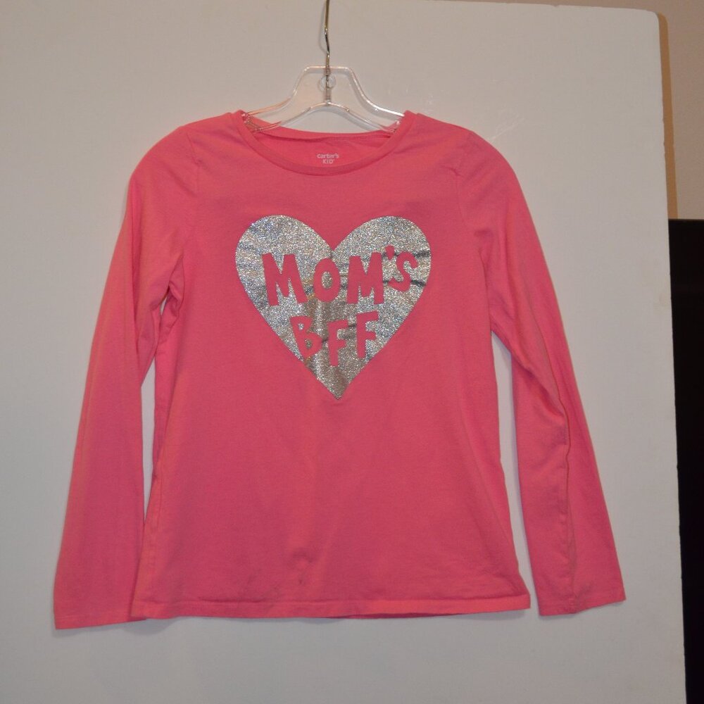CARTER'S KID TM Pink Silver Print "Mom's BFF" Long Sleeves 100%Cotton KidsTee 14